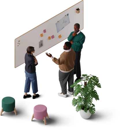 Other Information Banner Home Middle isometric view of colleagues discussing work project